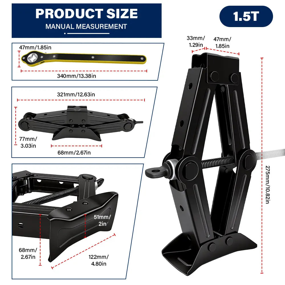 Premium Heavy-Duty Scissor Jack & Ratchet Wrench Kit (1.5T - 2.5T)